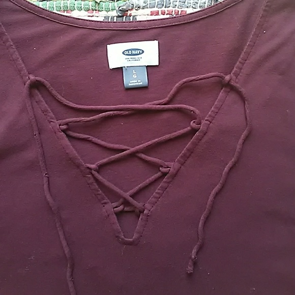 Old Navy Burgundy Lace Up Top - Picture 3 of 7